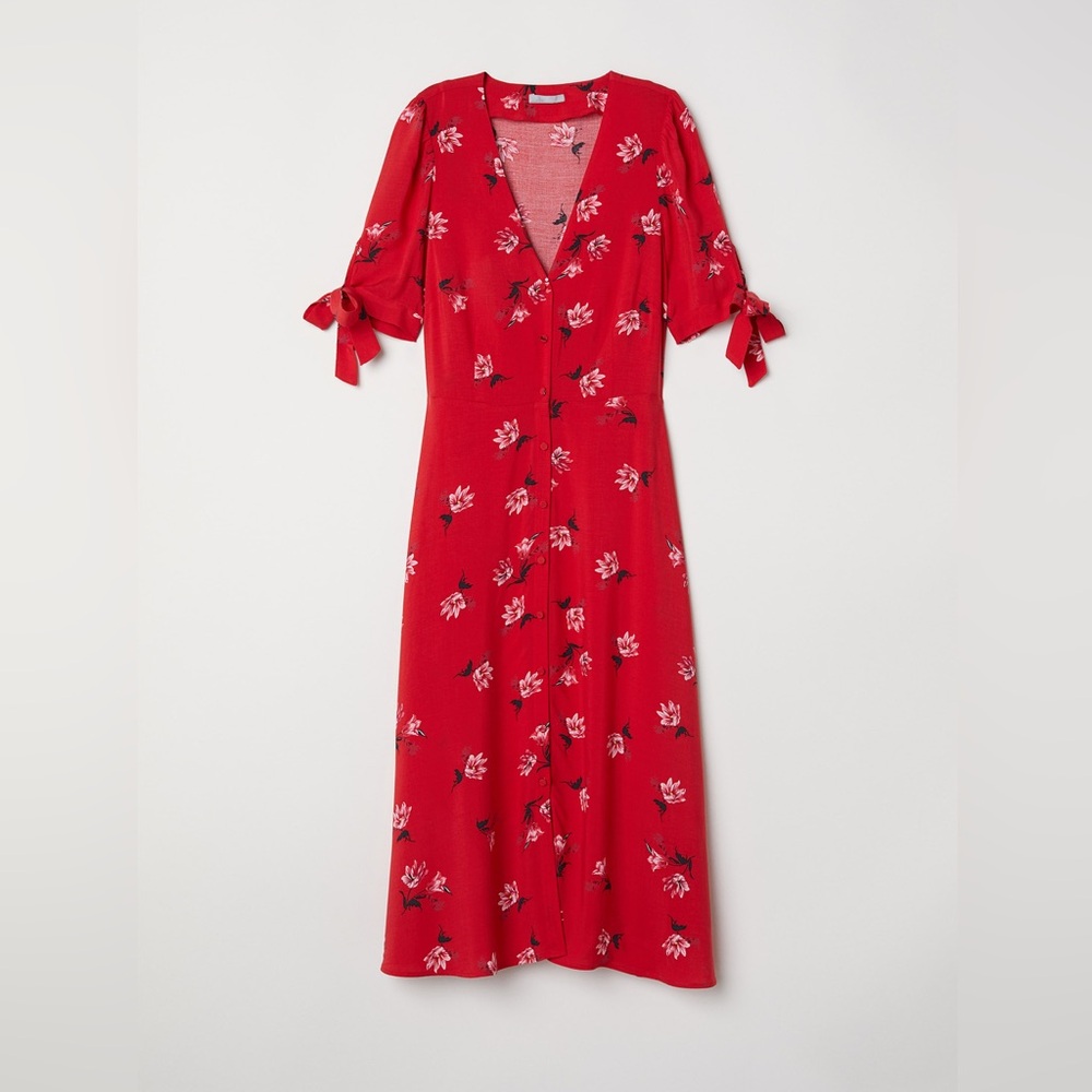 H&M Vibrant Red Floral Midi Dress